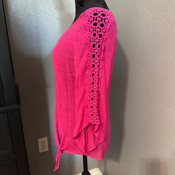 Per Seption Concept Pink Bell Sleeve Womens Top Small 3/4 Sleeve Tie Boho Y2K - Picture 3 of 8